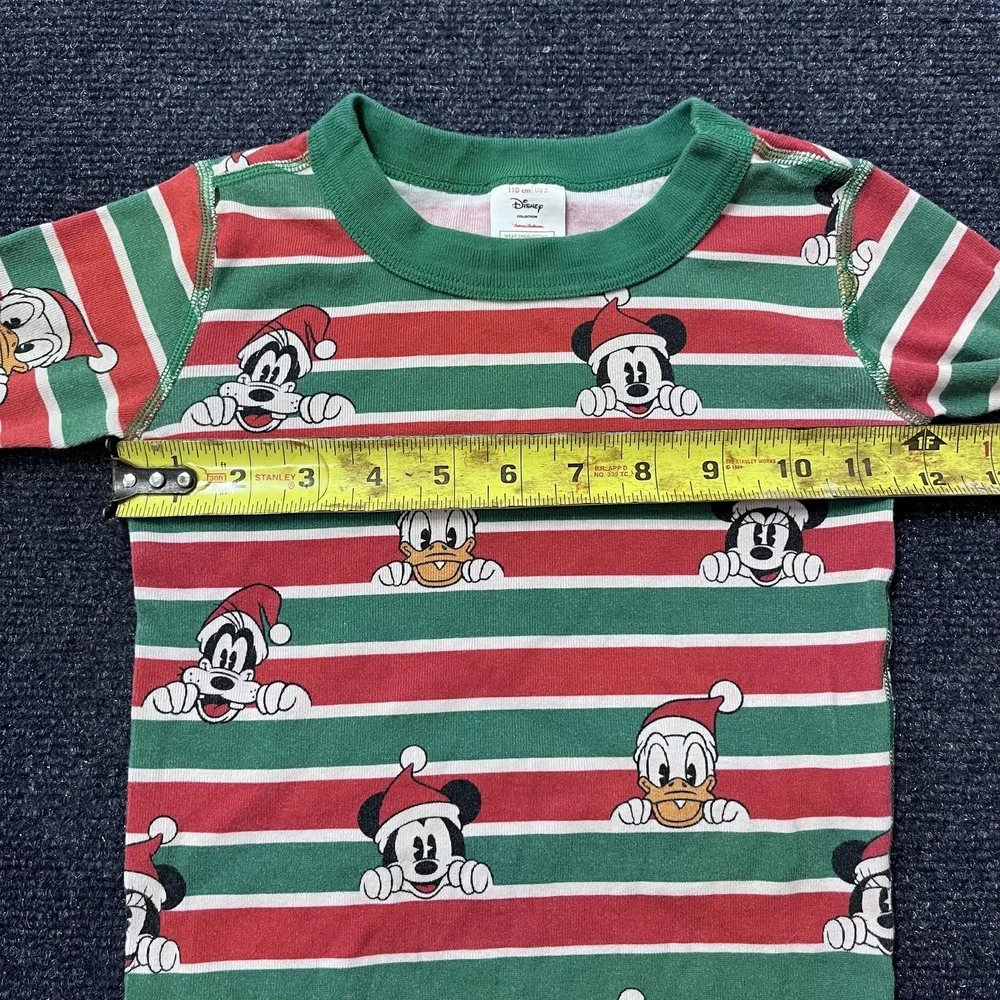 Hanna‎ Andersson Disney Pajama Set Youth 5 Christmas Mickey Donald Goofy Green